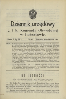 Dziennik urzędowy c. i k. Komendy Obwodowej w Lubartowie.1916, № 6 (1 maja)