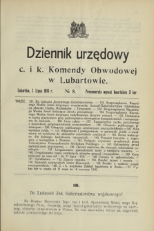 Dziennik urzędowy c. i k. Komendy Obwodowej w Lubartowie.1916, № 8 (1 lipca)
