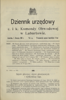 Dziennik urzędowy c. i k. Komendy Obwodowej w Lubartowie.1916, № 9 (1 sierpnia)