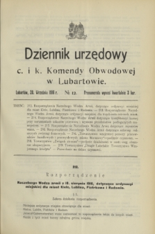 Dziennik urzędowy c. i k. Komendy Obwodowej w Lubartowie.1916, № 12 (20 września)