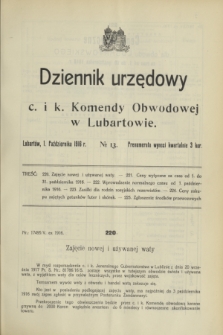 Dziennik urzędowy c. i k. Komendy Obwodowej w Lubartowie.1916, № 13 (1 października)