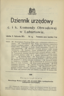 Dziennik urzędowy c. i k. Komendy Obwodowej w Lubartowie.1916, № 14 (15 października)