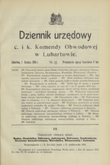 Dziennik urzędowy c. i k. Komendy Obwodowej w Lubartowie.1916, № 17 (1 grudnia)