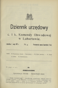 Dziennik urzędowy c. i k. Komendy Obwodowej w Lubartowie.1917, № 4 (1 maja)