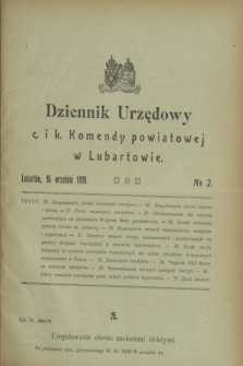 Dziennik Urzędowy c. i k. Komendy powiatowej w Lubartowie.1918, № 2 (15 września)