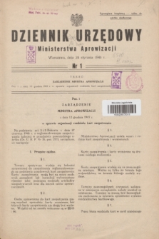Dziennik Urzędowy Ministerstwa Aprowizacji.1948, nr 1 (24 stycznia)