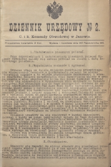 Dziennik Urzędowy № 2 C. i k. Komendy Obwodowej w Janowie.1915 (30 października)