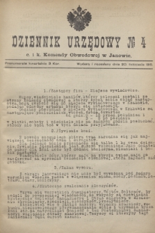 Dziennik Urzędowy № 4 C. i K. Komendy Obwodowej w Janowie.1915 (20 listopada)