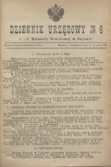 Dziennik Urzędowy No 6 C. i K. Komendy Obwodowej w Janowie.1915 (10 grudnia)