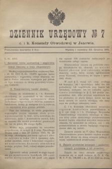 Dziennik Urzędowy № 7 C. i K. Komendy Obwodowej w Janowie.1915 (20 grudnia)