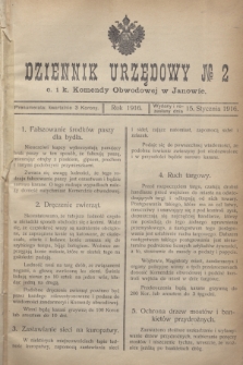 Dziennik Urzędowy № 2 c. i k. Komendy Obwodowej w Janowie.1916 (15 stycznia)