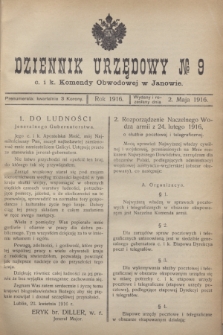 Dziennik Urzędowy № 9 c. i k. Komendy Obwodowej w Janowie.1916 (2 maja) + dod.