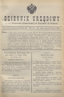 Dziennik Urzędowy c. i k. Komendy Obwodowej w Janowie (w Polsce).1916, nr 11 (2 czerwca) + dod.