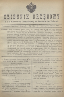 Dziennik Urzędowy c. i k. Komendy Obwodowej w Janowie (w Polsce).1916, nr 13 (2 lipca)