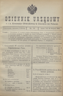 Dziennik Urzędowy c. i k. Komendy Obwodowej w Janowie (w Polsce).1916, nr 16 (15 sierpnia)