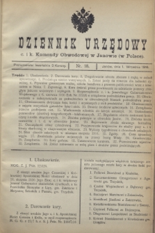 Dziennik Urzędowy c. i k. Komendy Obwodowej w Janowie (w Polsce).1916, nr 18 (1 września)