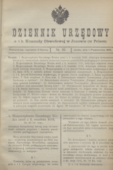 Dziennik Urzędowy c. i k. Komendy Obwodowej w Janowie (w Polsce).1916, nr 20 (1 października)