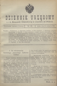 Dziennik Urzędowy c. i k. Komendy Obwodowej w Janowie (w Polsce).1916, nr 23 (15 listopada)