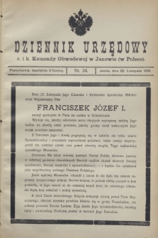 Dziennik Urzędowy c. i k. Komendy Obwodowej w Janowie (w Polsce).1916, nr 24 (22 listopada)