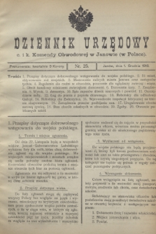 Dziennik Urzędowy c. i k. Komendy Obwodowej w Janowie (w Polsce).1916, nr 25 (1 grudnia)