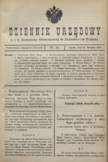 Dziennik Urzędowy c. i k. Komendy Obwodowej w Janowie (w Polsce).1916, nr 26 (15 grudnia)