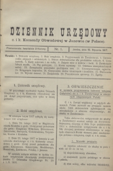 Dziennik Urzędowy c. i k. Komendy Powiatowej w Janowie (w Polsce).1917, nr 1 (15 stycznia)