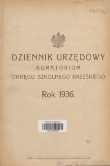 Dziennik Urzędowy Kuratorium Okręgu Szkolnego Brzeskiego.R.13, skorowidz (1936)