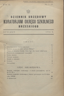 Dziennik Urzędowy Kuratorjum Okręgu Szkolnego Brzeskiego.R.11, nr 1 (styczeń 1934) = nr 89