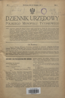 Dziennik Urzędowy Polskiego Monopolu Tytoniowego.R.1, № 1 (20 listopada 1927)