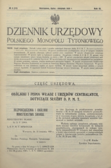 Dziennik Urzędowy Polskiego Monopolu Tytoniowego.R.3, № 4 (lipiec/sierpień 1929) = № 10