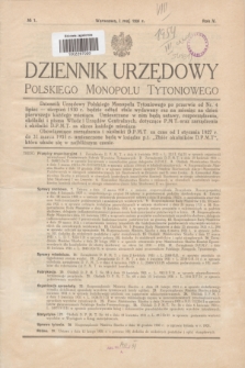 Dziennik Urzędowy Polskiego Monopolu Tytoniowego.R.5, № 1 (1 maja 1931)