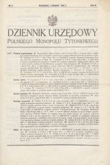 Dziennik Urzędowy Polskiego Monopolu Tytoniowego.R.5, № 4 (1 sierpnia 1931)