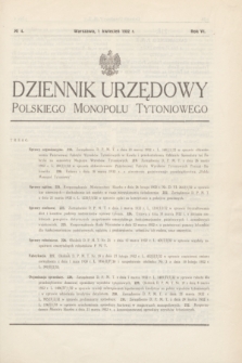 Dziennik Urzędowy Polskiego Monopolu Tytoniowego.R.6, № 4 (1 kwietnia 1932)
