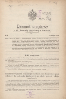 Dziennik Urzędowy c. i k. Komendy Obwodowej w Końskich.1915, nr 3 (10 sierpnia)