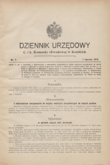 Dziennik Urzędowy C. i K. Komendy Obwodowej w Końskich.1916, nr 7 (1 stycznia)