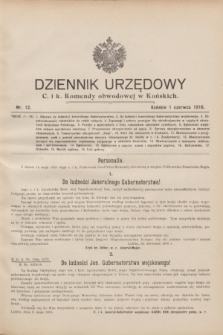 Dziennik Urzędowy C. i K. Komendy Obwodowej w Końskich.1916, nr 12 (1 czerwca)