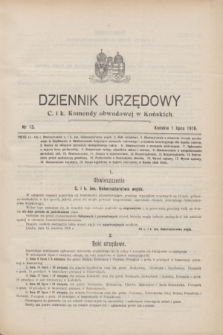 Dziennik Urzędowy C. i K. Komendy Obwodowej w Końskich.1916, nr 13 (1 lipca)