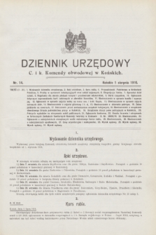 Dziennik Urzędowy C. i K. Komendy Obwodowej w Końskich.1916, nr 14 (1 sierpnia)