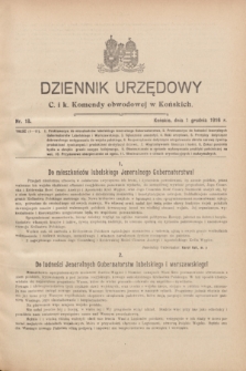 Dziennik Urzędowy C. i K. Komendy Obwodowej w Końskich.1916, nr 18 (1 grudnia)
