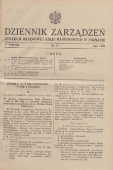 Dziennik Zarządzeń Dyrekcji Okręgowej Kolei Państwowych w Poznaniu.1929, nr 17 (27 września)
