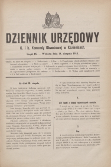 Dziennik Urzędowy C. i k. Komendy Obwodowej w Kozienicach.1916, cz. 9 (18 sierpnia)