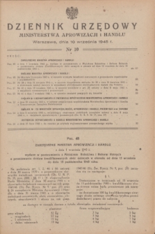 Dziennik Urzędowy Ministerstwa Aprowizacji i Handlu.1945, nr 10 (10 września)