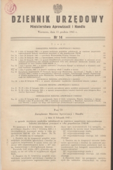 Dziennik Urzędowy Ministerstwa Aprowizacji i Handlu.1945, nr 14 (15 grudnia)