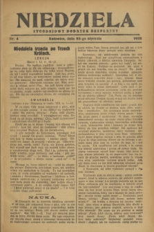 Niedziela : tygodniowy dodatek bezpłatny.1928, nr 4 (22 stycznia)