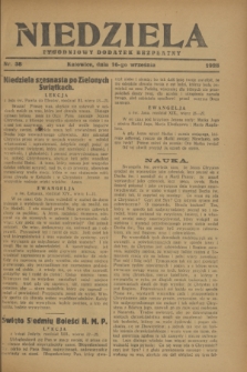 Niedziela : tygodniowy dodatek bezpłatny.1928, nr 38 (16 września)