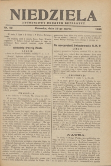 Niedziela : tygodniowy dodatek bezpłatny.1930, nr 12 (23 marca)