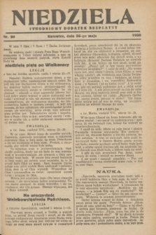 Niedziela : tygodniowy dodatek bezpłatny.1930, nr 20 (25 maja)