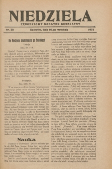 Niedziela : tygodniowy dodatek bezpłatny.1931, nr 38 (20 września)