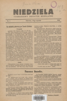 Niedziela : tygodniowy dodatek bezpłatny.1932, nr 1 (10 stycznia)