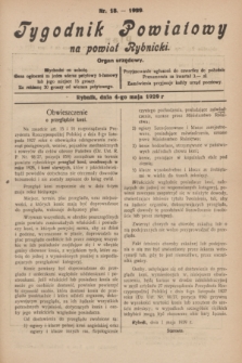 Tygodnik Powiatowy na powiat Rybnicki : organ urzędowy.1929, nr 18 (4 maja)